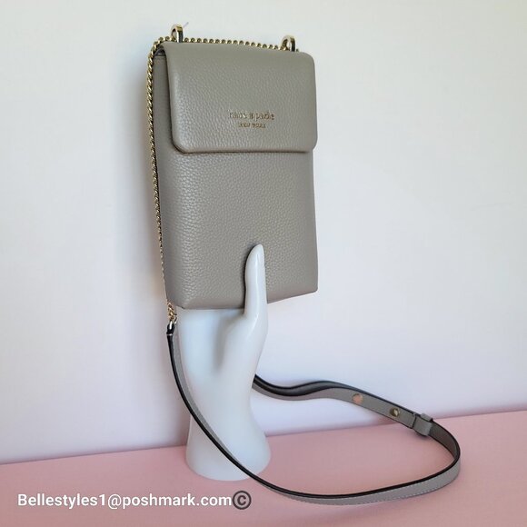 KATE SPADE Bradley North/South Pebbled Leather Phone Crossbody-True Taupe 🎈⭐ - Picture 3 of 16